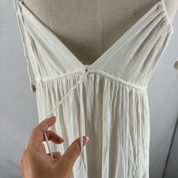 Free People Womens XS Off White Boho Spaghetti Strap Maxi Tiered Dress Deep V - Picture 7 of 9